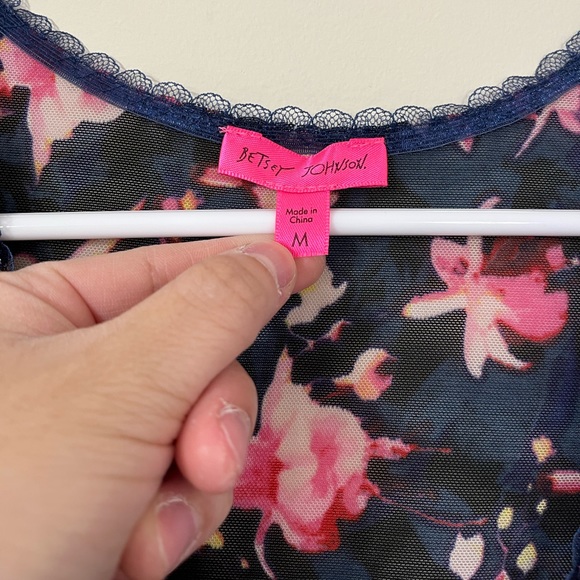 Betsey Johnson Sheer Blue Pink Floral V-Neck Romper Lingerie - Picture 12 of 13